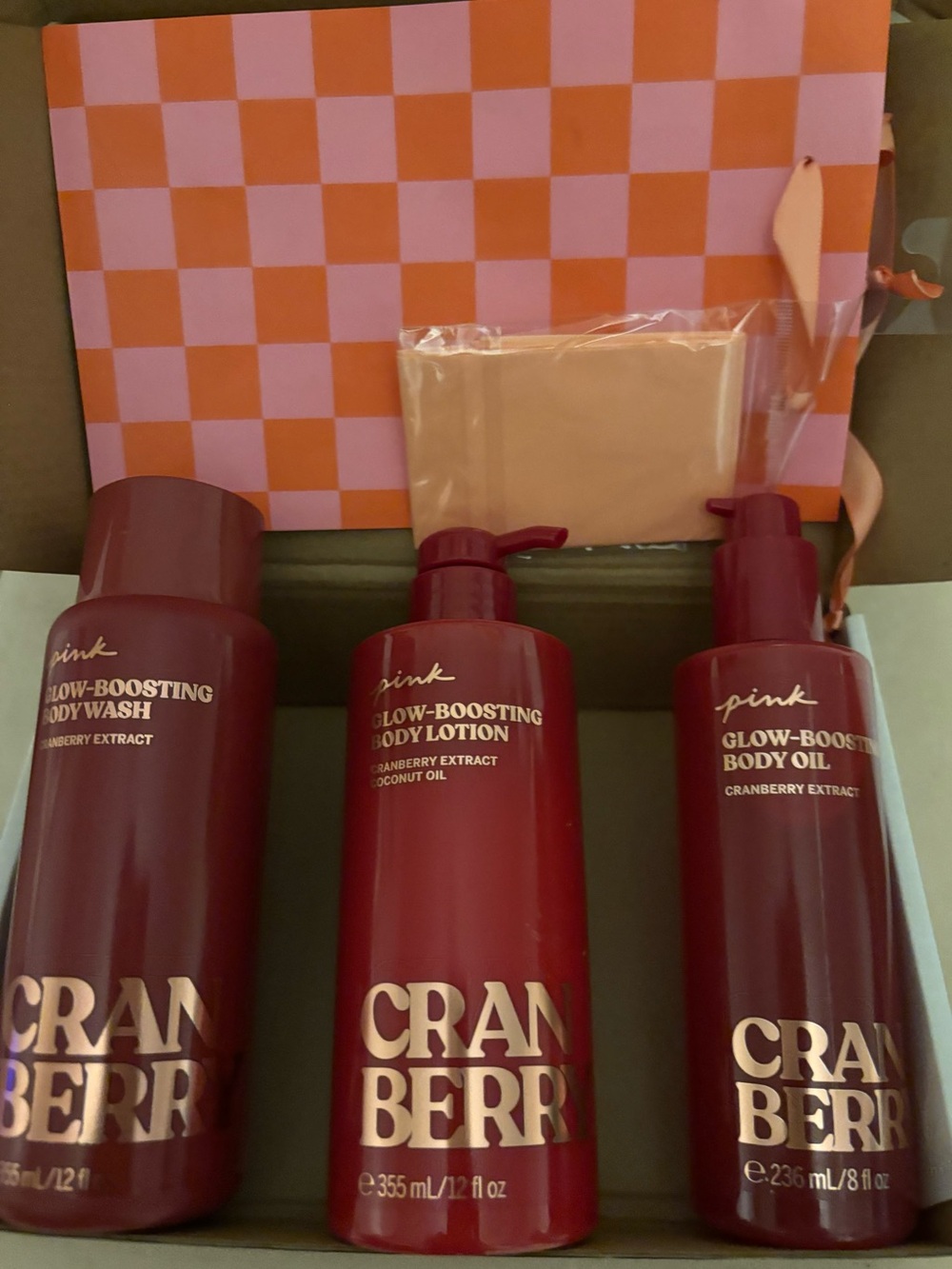 PINK Victoria's Secret Cranberry Glow-Boosting Body Set - Deep Red